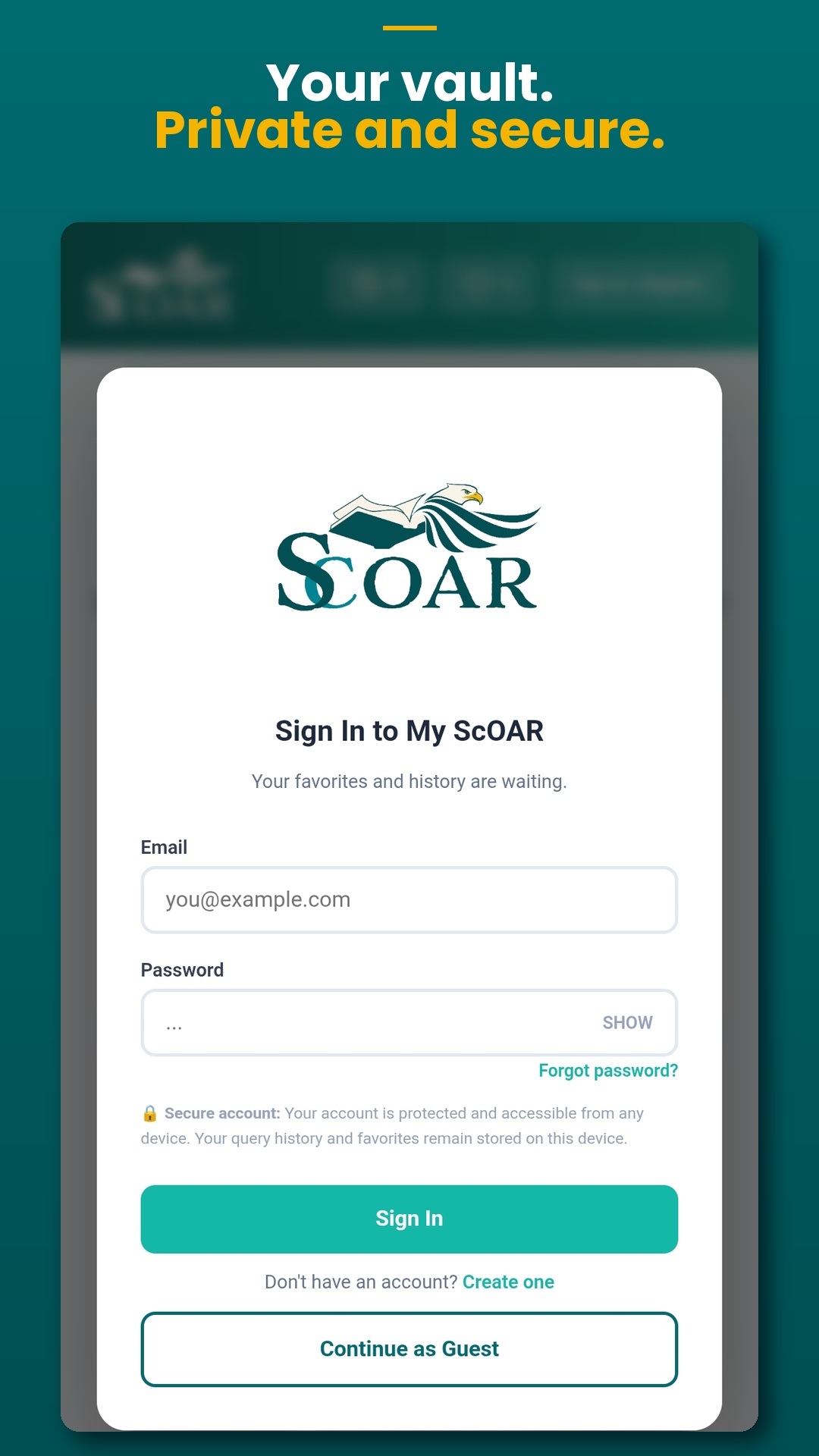ScOAR sign in screen — Private Vault